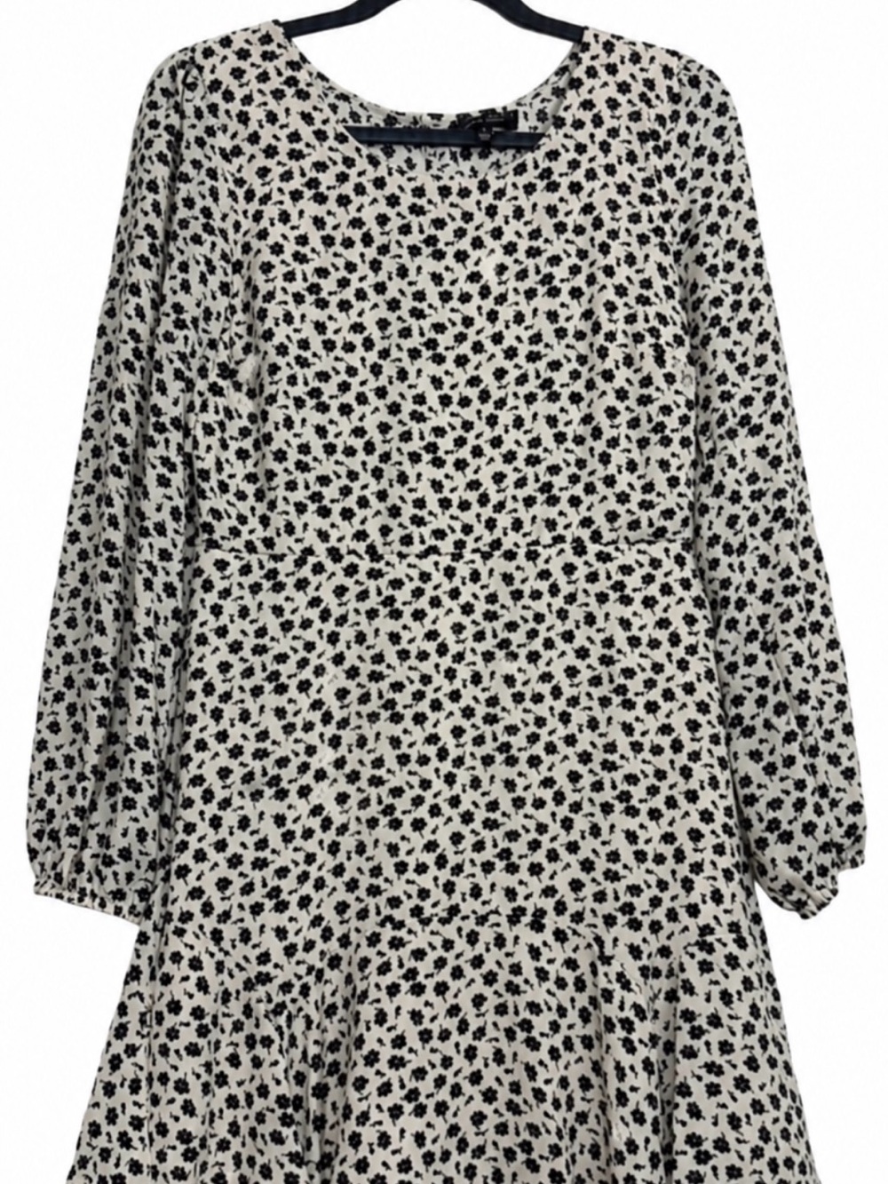 Trixxi Cream Dress with Black Floral Print - Long Sleeve